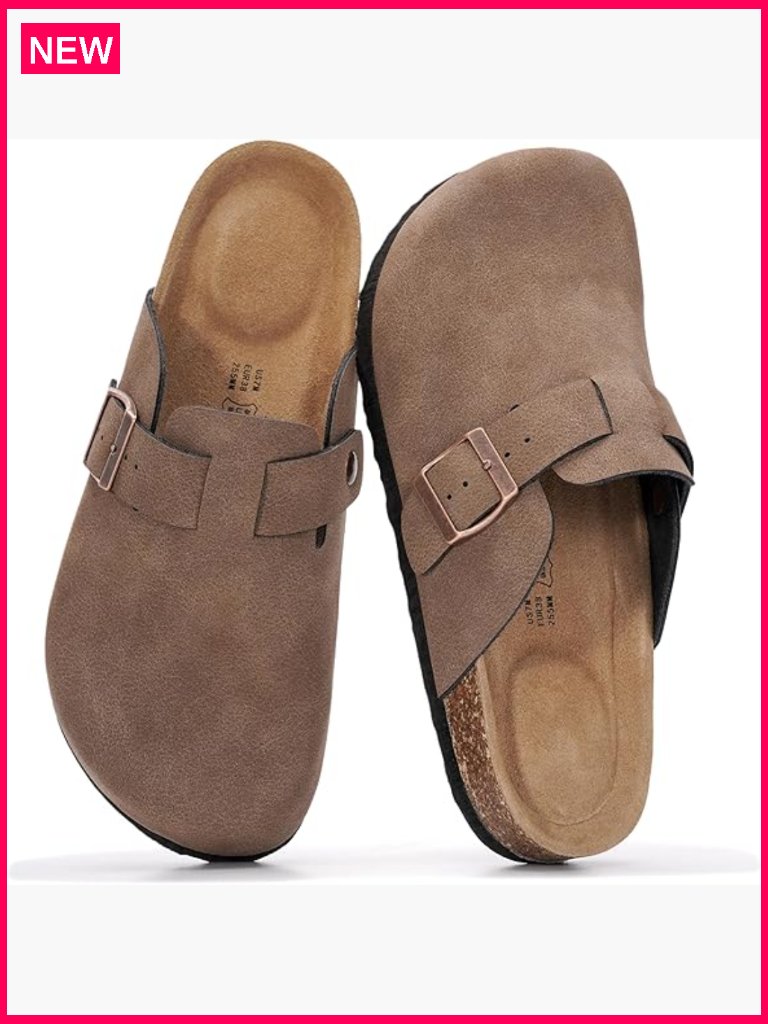 Genuine Leather Clogs With Memory Foam Arch Support Slip-On Mules
